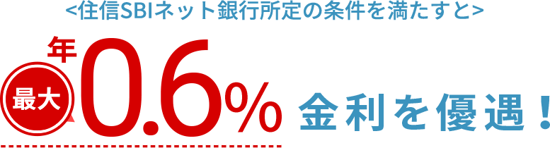 住信SBIネット銀行所定の条件を満たすと最大年0.6%金利を優遇！