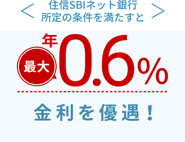 住信SBIネット銀行所定の条件を満たすと最大年0.6%金利を優遇！